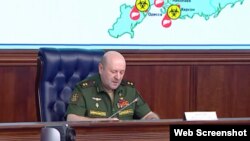 Генерал Игорь Кириллов во время доклада о химоружии в Украине.