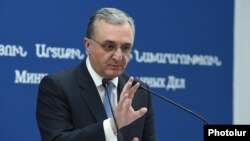 Armenia -- Foreign Minister Zohrab Mnatsakanian speaks at a news conference in Yerevan, December 2, 2019.