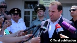 Armenia - Defense Minister Davit Tonoyan speaks to reporters in Panik village, 22 July 2018.
