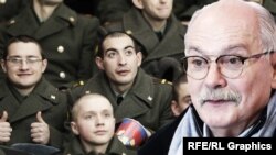 Никита Михалков жана аскерлер. Коллаж.