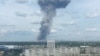 A still image, taken from video footage, shows smoke rising from the site of blasts at an explosives plant in the town of Dzerzhinsk.