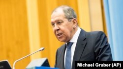 سرگی لاوروف وزیر خارجه روسیه حین صحبت در یک کنفرانس خبری در روسیه, March 14, 2019