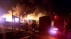 A photograph taken and released by the Nagorno-Karabakh Human Rights Ombudsman shows a fire at a fuel depot outside Stepanakert on September 25, 2023.