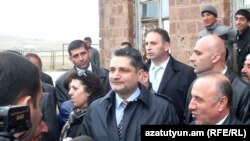 Armenia -- Prime Minister Tigran Sarkisian speaks to journalists after inaugurating an agricultural cooperative in Berdashen village, 20Apr2011