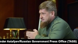 MOSCOW -- The head of Russia's Republic of Chechnya, Ramzan Kadyrov, during a meeting with the prime minister of Russia in the Gorki residence. MOSCOW REGION, RUSSIA - OCTOBER 13, 2017