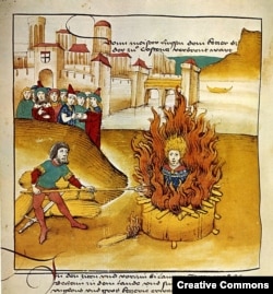 Профессор Ян Густу Констанц шаарында отко жагып өлүм жазасына тартышууда. 1415-ж.