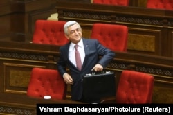 Serzh Sarkisian in parliament in Yerevan on April 17