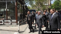 Armenia -- President Serzh Sarkisian visits Mashtots Park in Yerevan, 1May2012.