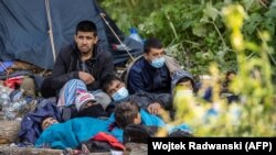 مهاجران در اردوگاهی موقت در مرز بین بلاروس و لهستان.