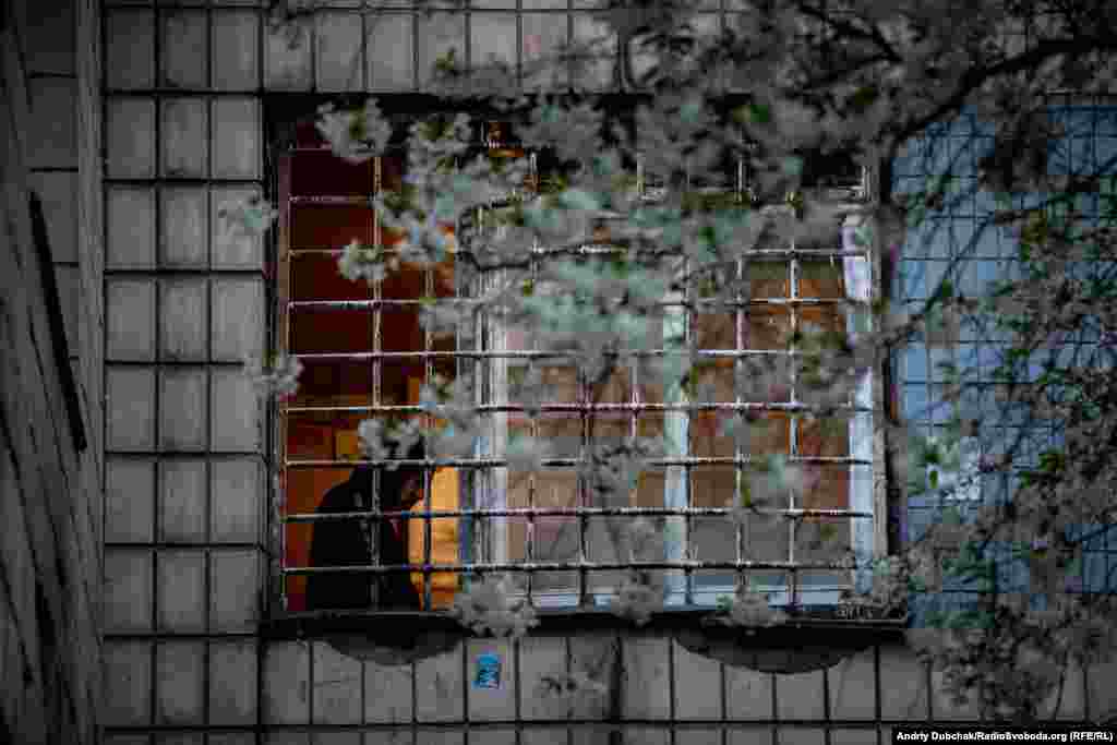 Пацієнт &laquo;важкого&raquo; відділення у загратованому вікні Київської міської психіатричної лікарні № 1 імені Павлова, 29 квітня 2020 року ФОТОРЕПОРТАЖ:&nbsp;Проблеми київської психіатричної лікарні імені Павлова: медреформа чи щось інше