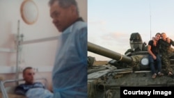 Фотографія з госпіталю ім. Бурденко, на якій Євген Усов у кадрі з міністром оборони Росії Сергієм Шойгу (ліворуч) та танкісти 6-ї окремої танкової бригади збройних сил Росії
