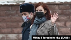 Kira Yarmysh arrives at a court hearing in Moscow in March.