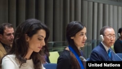 Амаль Клуни и ее клиентка Надя Мурад на Генассамблее ООН, Нью-Йорк, 16 сентября 2016
