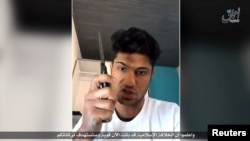 داعش یک ویدیوی را به نشر رسانده است که این جوان قبل از حمله وفاداری خود را به داعش اعلان کرده و در مورد حملات هُشدار داده است.