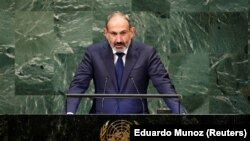U.S. -- Armenian Prime Minister Nikol Pashinian addresses the 73rd session of the United Nations General Assembly at the U.N. headquarters in New York, September 25, 2018