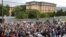 Protesters rally in front of the building of the High Judicial and Prosecutorial Council in Sarajevo on May 29.