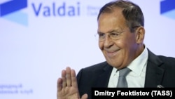 RUSSIA -- Russian Foreign Minister Sergei Lavrov attends a session of the annual Valdai Discussion Club in Sochi, October 2, 2019