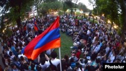 Armenia - Youth activists meet in a Yerevan park to discuss their campaign against higher transport fares, 24Jul2013.