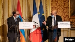 Հայաստանի և Ֆրանսիայի ԱԳ նախարարներ Արա Այվազյանի և Ժան-Իվ Լը Դրիանի համատեղ ասուլիսը Փարիզում, 8-ը դեկտեմբերի, 2020թ․