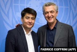 Азизбек Ашуров с верховным комиссаром ООН по делам беженцев Филиппо Гранди. Женева, 2 октября 2019 г.