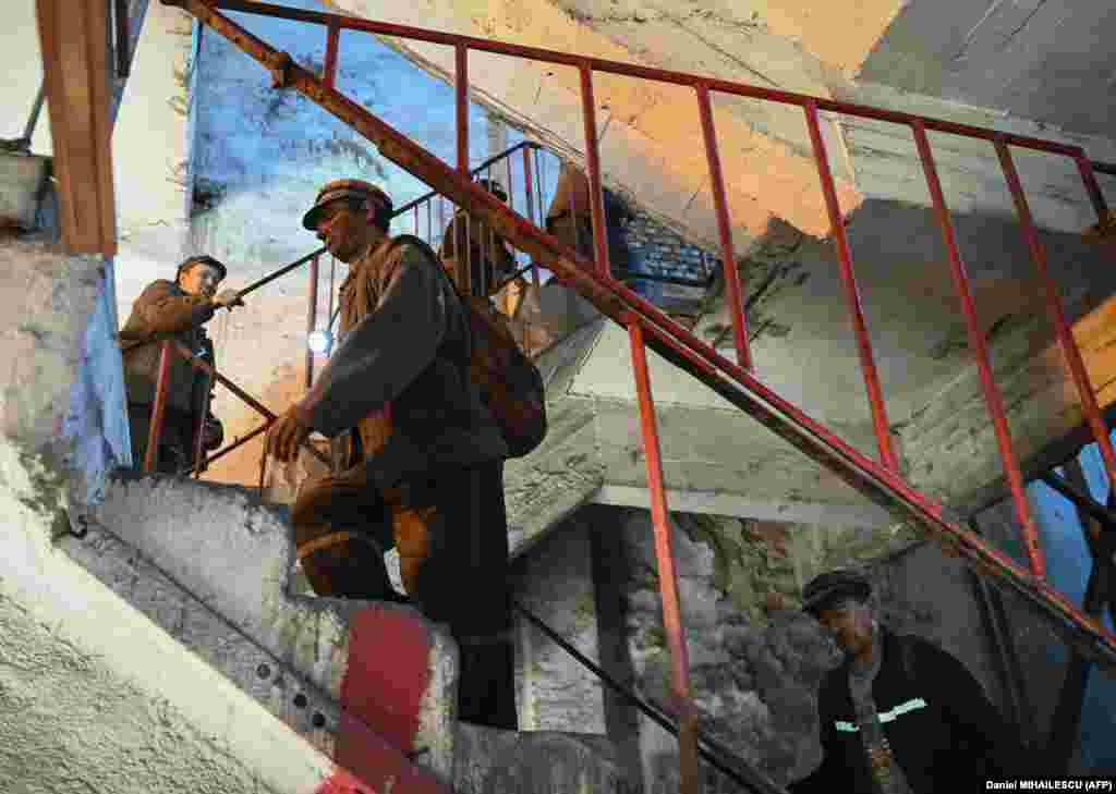 Miners finish a shift at the Lonea mine. The region used to have 54,000 miners but today only 4,500 are employed to dig coal.