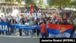 Students protest against Kosovo's membership in UNESCO in the Kosovo Serb enclave of North Mitrovica on October 21.