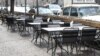 An empty street cafe in downtown Yerevan at the start of the coronavirus pandemic in March 2020