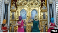 Pussy Riot came to prominence in 2012 when some of its members burst into Moscow's Christ the Savior Cathedral to protest ties between the Russian Orthodox Church and then-Prime Minister Vladimir Putin. (file photo)