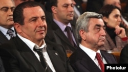 Armenia - President Serzh Sarkisian (R) and Prosperous Armenia Party leader Gagik Tsarukian attend a party conference in Yerevan, 3Mar2012.