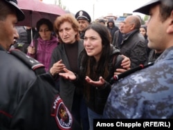 On a rainy, cold morning in Yerevan on April 21, protesters tried to reason with police.