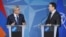 Belgium - NATO Secretary General Anders Fogh Rasmussen (R) and Armenian President Serzh Sarkisian address media after talks in Brussels, 6Mar2012.