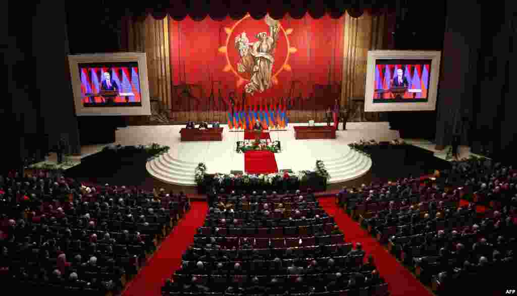 Armenian President Serzh Sarkisian (center) during his inauguration ceremony in Yerevan
