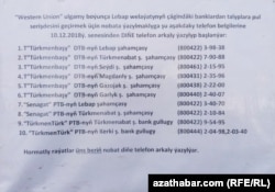 Объявление, размещенное в отделениях банков о правилах международнх денежных переводов