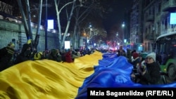 Український прапор під час опозиційного мітингу в Грузії, ілюстративне фото, 2024 рік