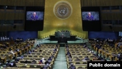 United Nations - Armenian Prime Minister Nikol Pashinian addresses the UN General Assembly in New York, September 27, 2025.