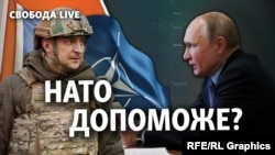 В.Зеленский, НАТОнун желеги жана В.Путин. Коллаж. 2021. 