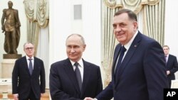 Уладзімір Пуцін і Міларад Додзік на сустрэчы ў Маскве 1 красавіка 2025 году