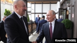 Президент Азербайджана Ильхам Алиев и президент РФ Владимир Путин (слева направо). Россия, Сочи, 2019 год