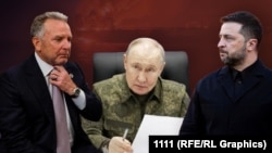 Специјалниот американски пратеник Стив Виткоф (лево), рускиот претседател Владимир Путин и украинскиот претседател Володомир Зеленски 