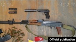 Nagorno-Karabakh - Weapons which the Karabakh Armenian military says were confiscated from an arrested member of an Azerbaijani "sabotage" group, 10Jul2014.