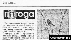Первоапрельский прогноз погоды для Алма-Аты. Температура указана в непривычном для горожан формате – по Фаренгейту (1977 год).