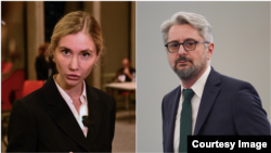 "Бирдиктүү улуттук кыймыл" жана "Өзгөрүүлөр үчүн коалиция" блокторунун төрагалары Тина Бокучава менен Ника Гварамия. 