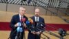 NATO Secretary-General Jens Stoltenberg (left) and European Council President Charles Michel speak with the media as they arrive for the EU summit in Brussels on June 29, with the Ukraine war top of the agenda.