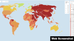 "Шекарасыз тілшілер ұйымының" 2025 жылғы баспасөз еркіндігі картасы.