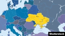 Украинанын картасы жана Европадагы мамлекеттер.