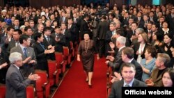 Roza Otunbaeva attends the inauguration of Almazbek Atambaev as her successor as Kyrgyz president on December 1 in the country's first peaceful transition of power.