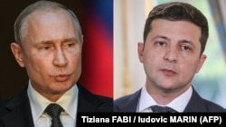 Президент України Володимир Зеленський (праворуч) і президент Росії Володимир Путін (ліворуч)