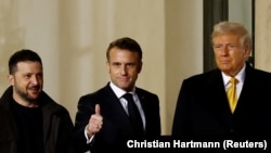 Ուկրաինայի նախագահ Վլադիմիր Զելենսկին, Ֆրանսիայի նախագահ Էմանյուել Մակրոնը, ԱՄՆ նախագահ Դոնալդ Թրամփը, արխիվ