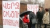 Well-wishers visit Andrias Ghukasian in front of the Academy of Sciences building in central Yerevan on January 23.