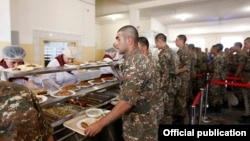 Armenia -- Soldiers at the privately managed canteen of a military base in Armavir, July 19. 2019.